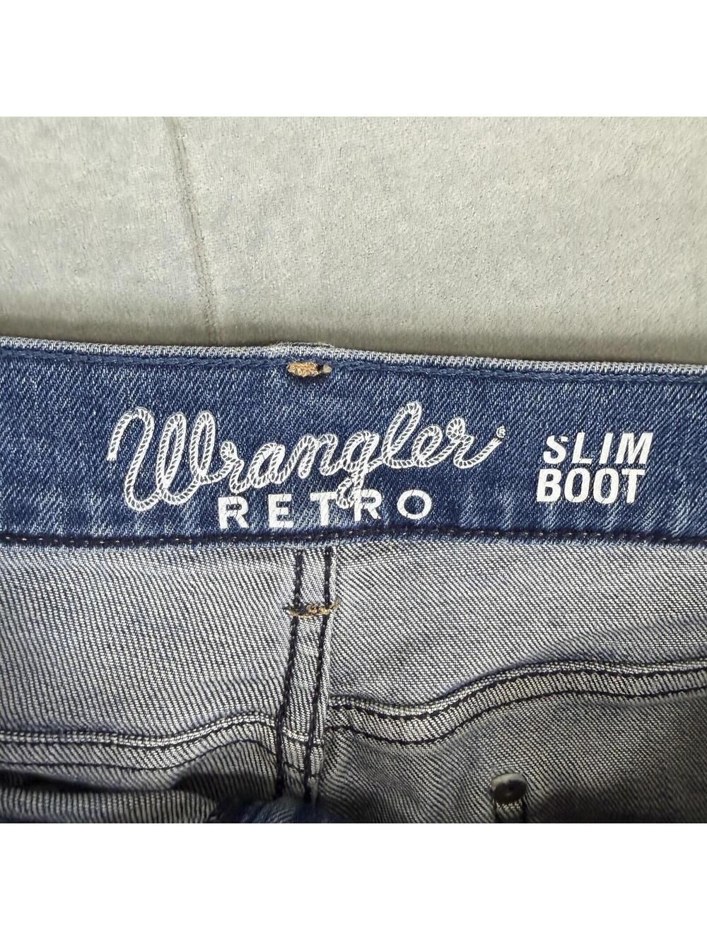 Wrangler Retro Jeans Mens 36x30 Blue Medium Wash Slim Bootcut Cowboy Denim - Picture 5 of 8